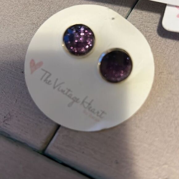 New Amethyst Purple + bronze Nautical Stud Eearrings - Picture 5 of 5